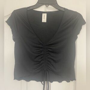 NEW - Black shirted tie front top